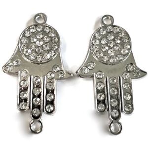 As Low As $2 Silvertone Fatima Hamsa Hand Rhinestone Crystal Charm Connector (2)